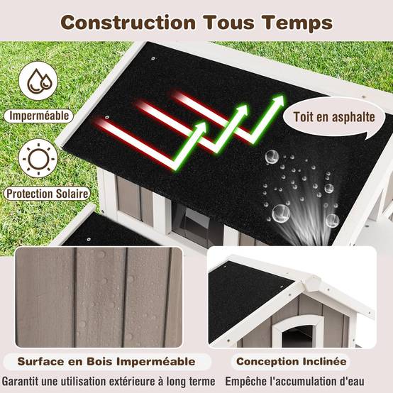 COSTWAY Niche pour Chat Exterieur, Maison Chat en Bois 2 Étage, 3 Compartiments, Toit en Asphalte, Cabane Chat Exterieur Interieur,100 x 64 x 82,5 cm - Image 4