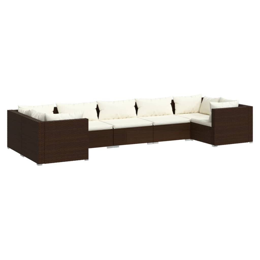 Helloshop26 - Salon de jardin meuble d'extérieur ensemble de mobilier 7 pièces avec coussins résine tressée marron - Imagen 1