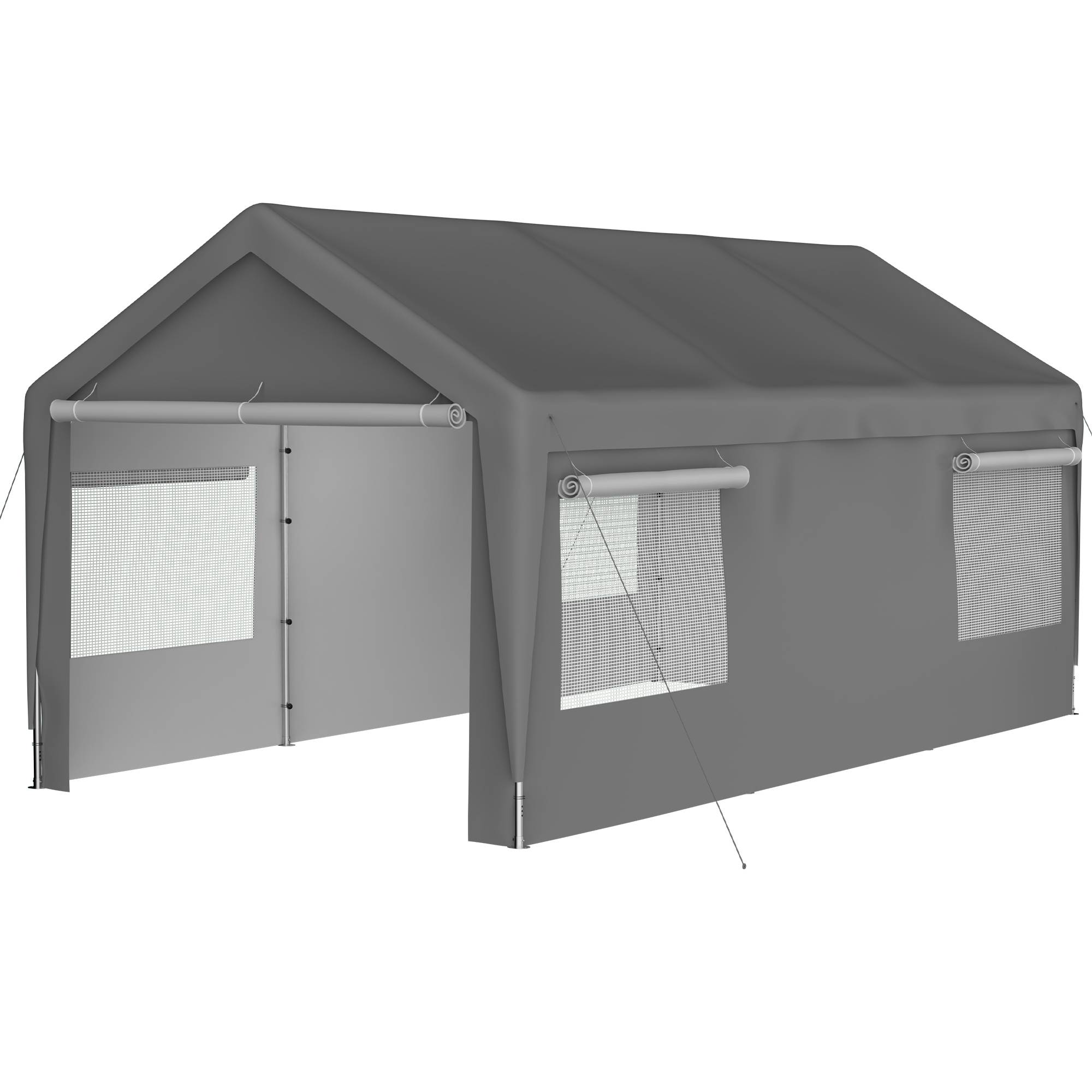 Tente-garage carport 593×311×277 cm, toit amovible, parois et fenêtres, acier galvanisé gris - Image 6