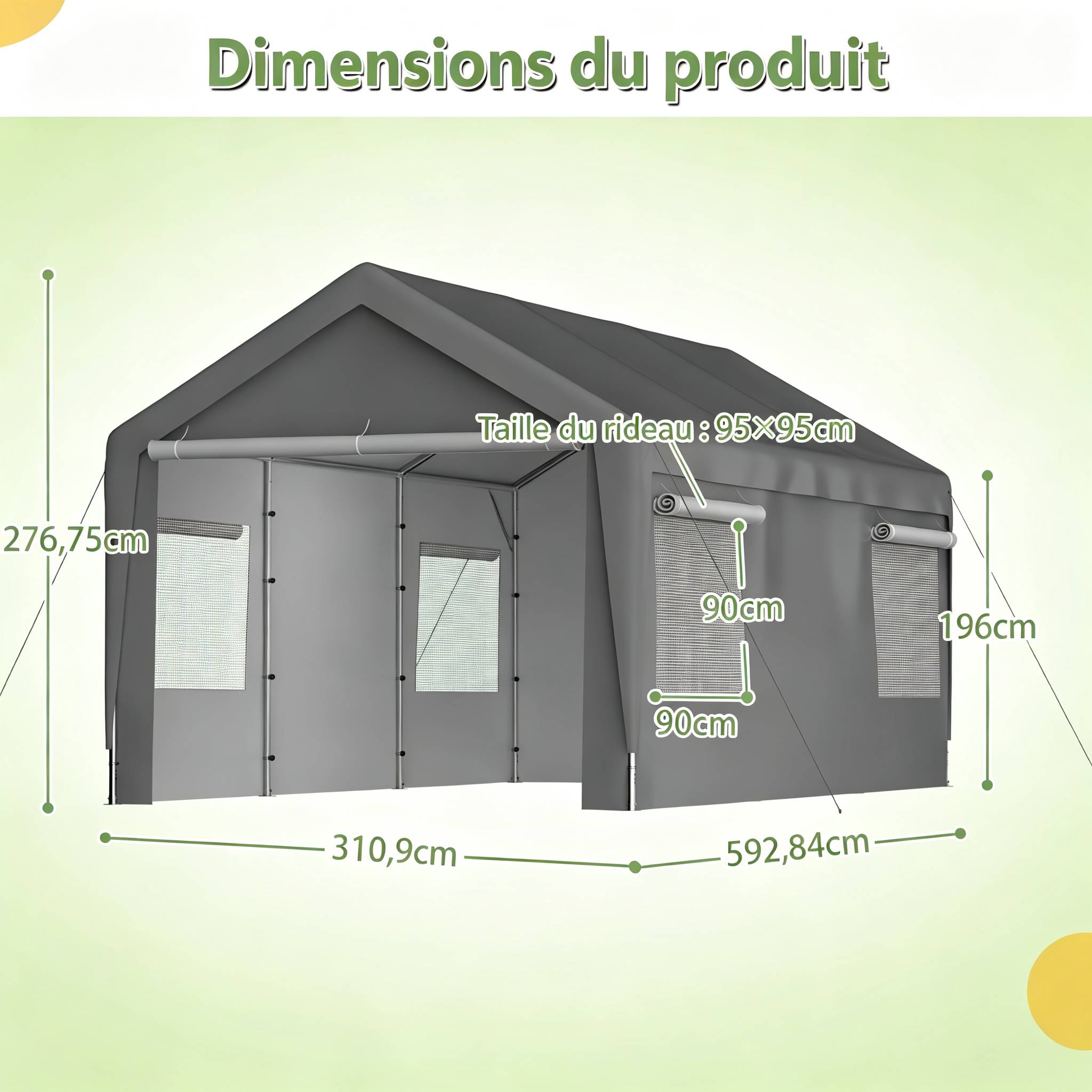 Tente-garage carport 593×311×277 cm, toit amovible, parois et fenêtres, acier galvanisé gris - Image 2