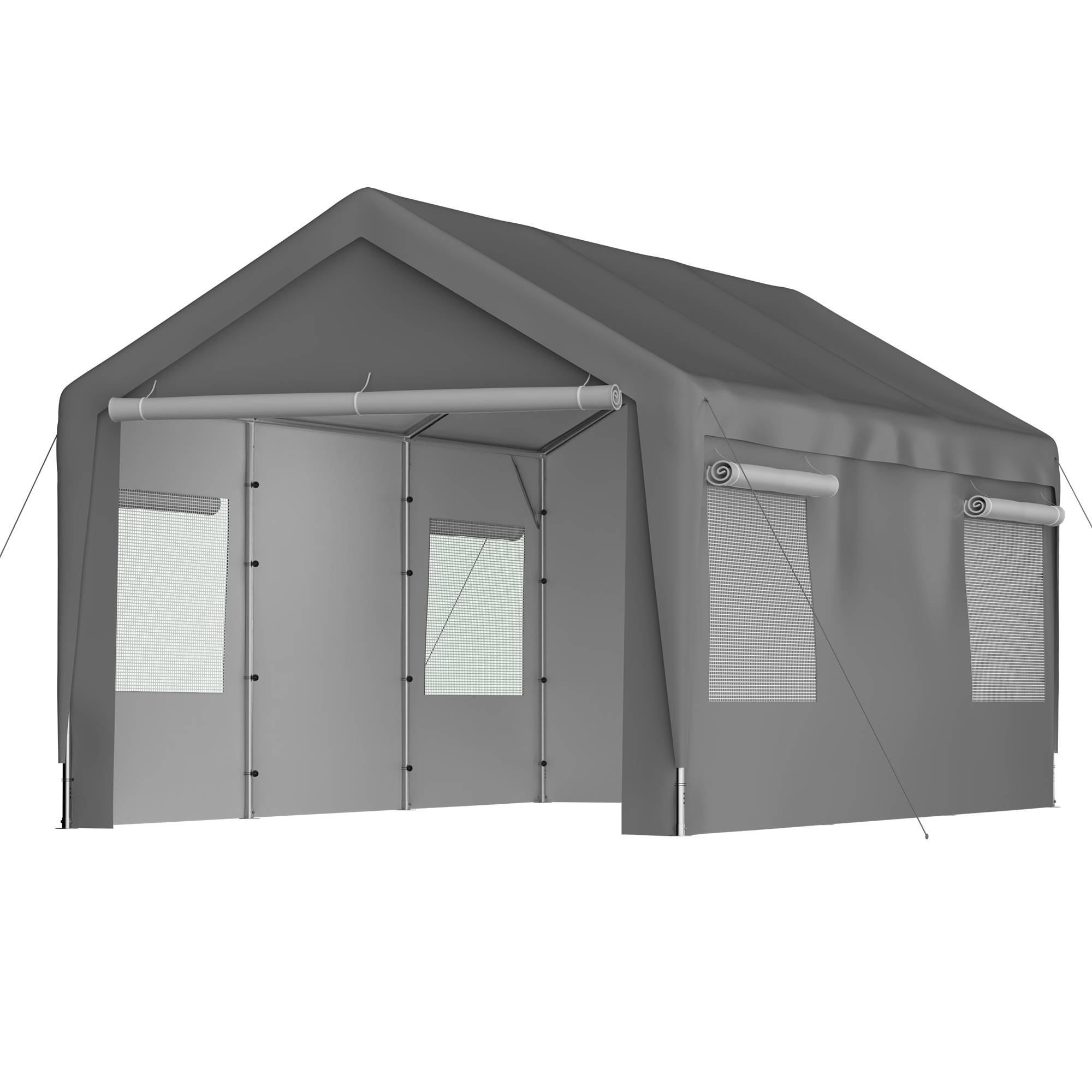 Tente-garage carport 593×311×277 cm, toit amovible, parois et fenêtres, acier galvanisé gris - Image 7