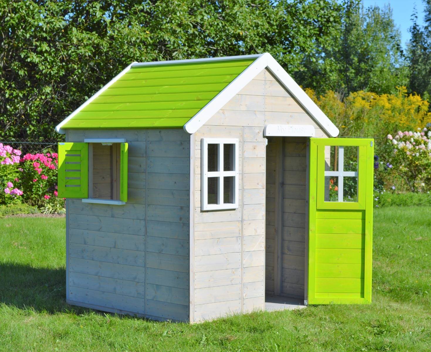 Maison De Jardin Enfant Extérieur - Cabane En Bois Avec Plateforme Toit Etanche Vert Et Blanc