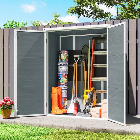 Abri de jardin polypropylène gris 134 x 68,5 x 170 cm - PANGIVO - Image 4