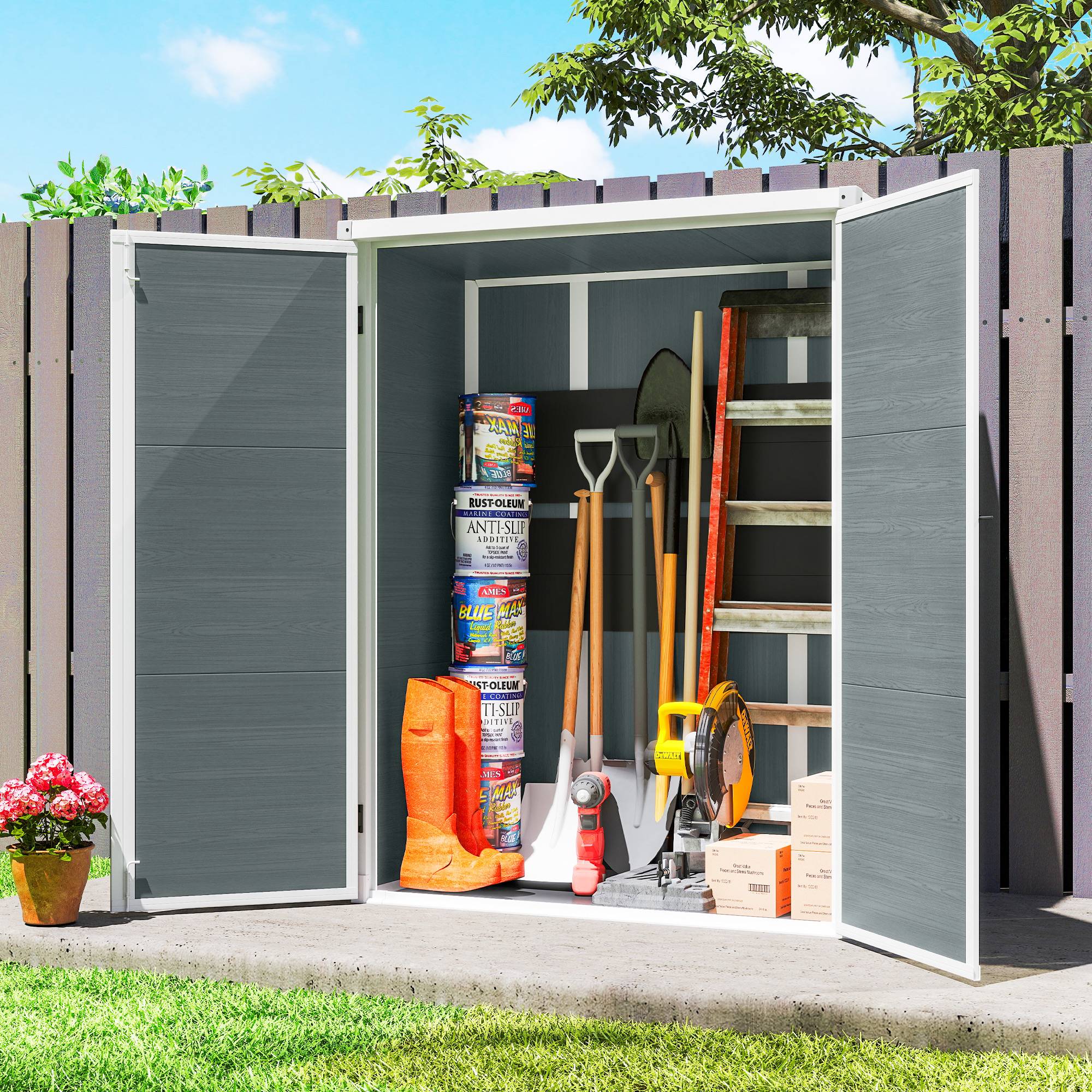 Abri de jardin polypropylène gris 134 x 68,5 x 170 cm - PANGIVO - Image 4
