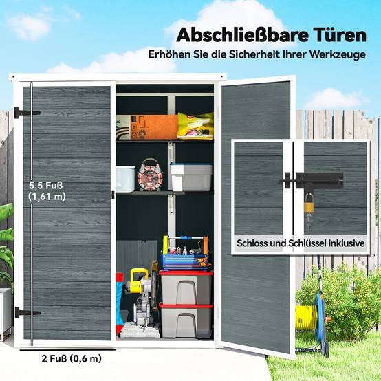 Abri de jardin polypropylène gris 134 x 68,5 x 170 cm - PANGIVO - Image 8