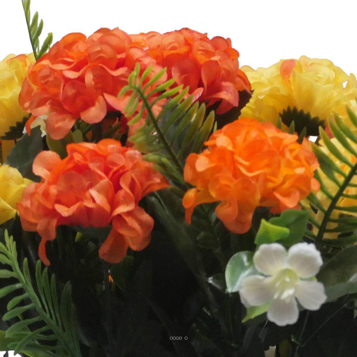 Artificielles - Pot Cone pour le cimetière de fleurs artificielles de Zinnias Orange pour la Toussaint - couleur: Orange 660 - Imagen 3