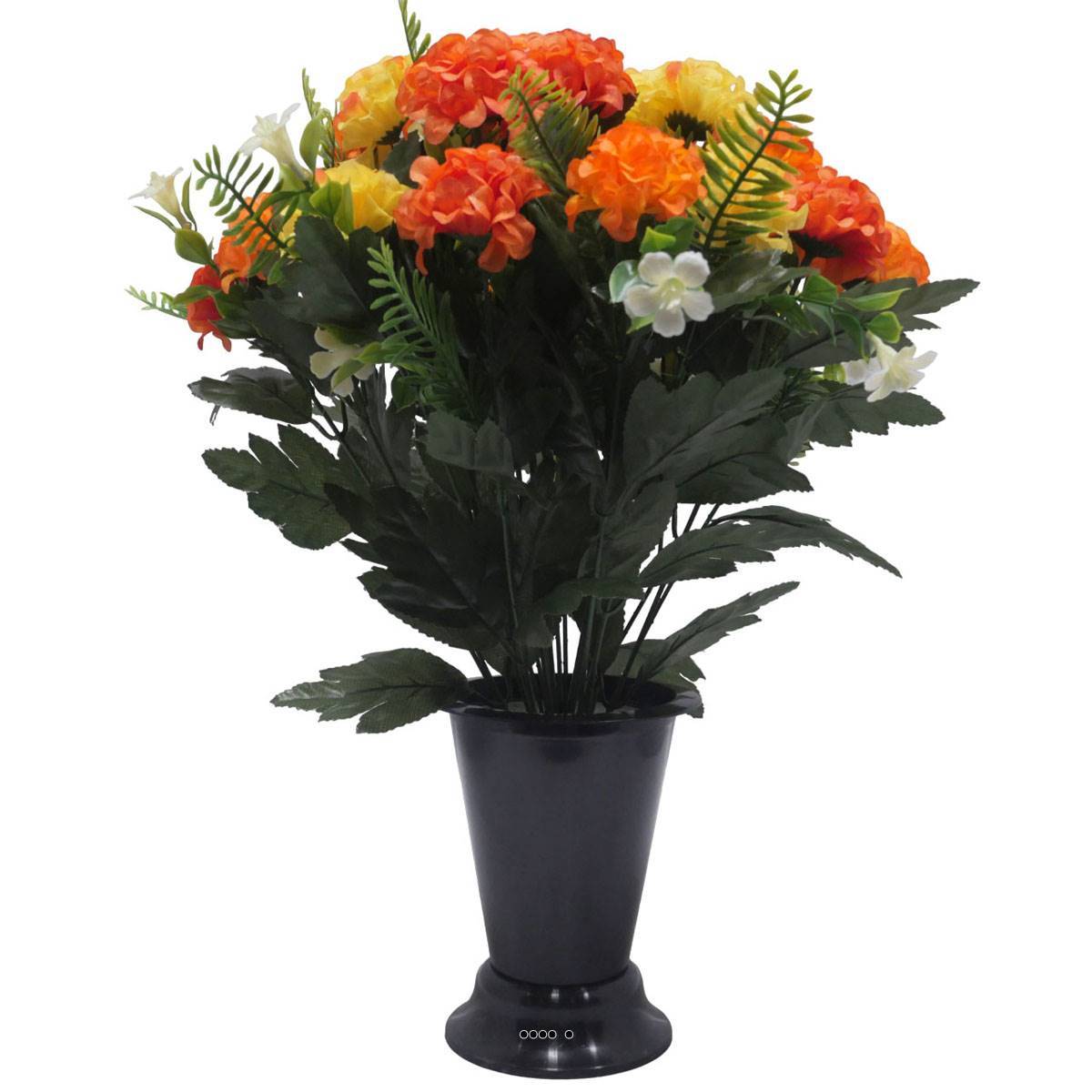 Artificielles - Pot Cone pour le cimetière de fleurs artificielles de Zinnias Orange pour la Toussaint - couleur: Orange 660 - Imagen 1