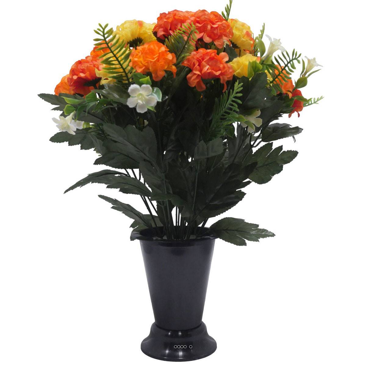 Artificielles - Pot Cone pour le cimetière de fleurs artificielles de Zinnias Orange pour la Toussaint - couleur: Orange 660 - Imagen 2
