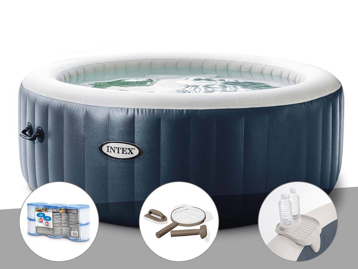 Kit spa gonflable Intex PureSpa Blue Navy rond Bulles 6 places + 6 filtres + Kit d'entretien + Porte-verre - Imagen 1