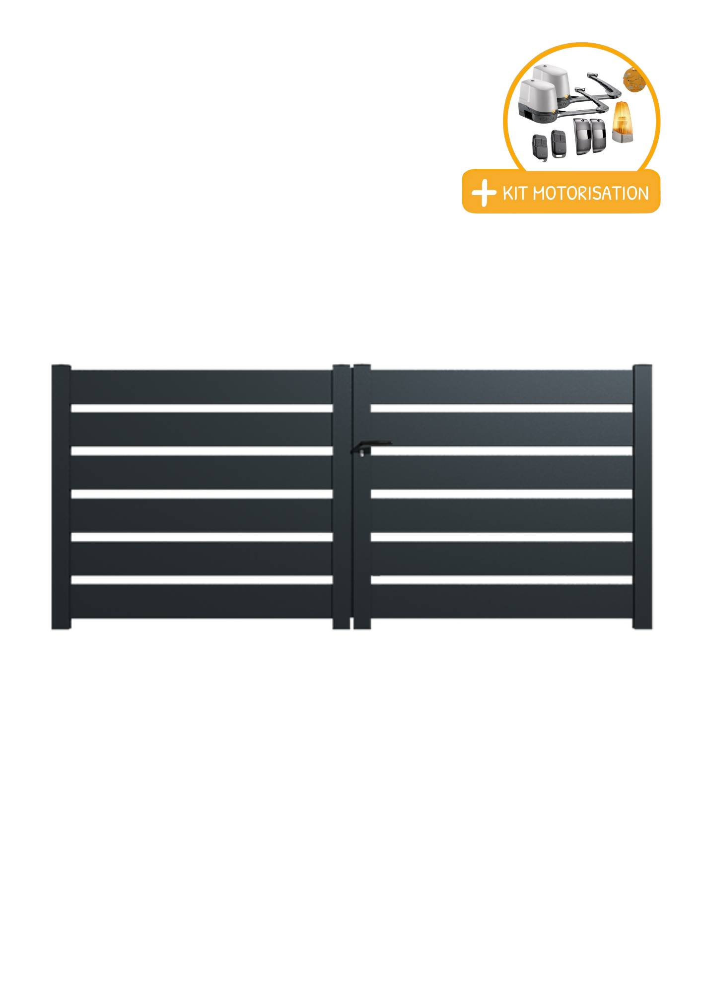 Portail Packit - Portail alu battant SAH en kit +MOT dim. L.4000 (entre piliers) X H.1500 mmMOT LOCKYVIA (à bras)  Gris (RAL 7016)
