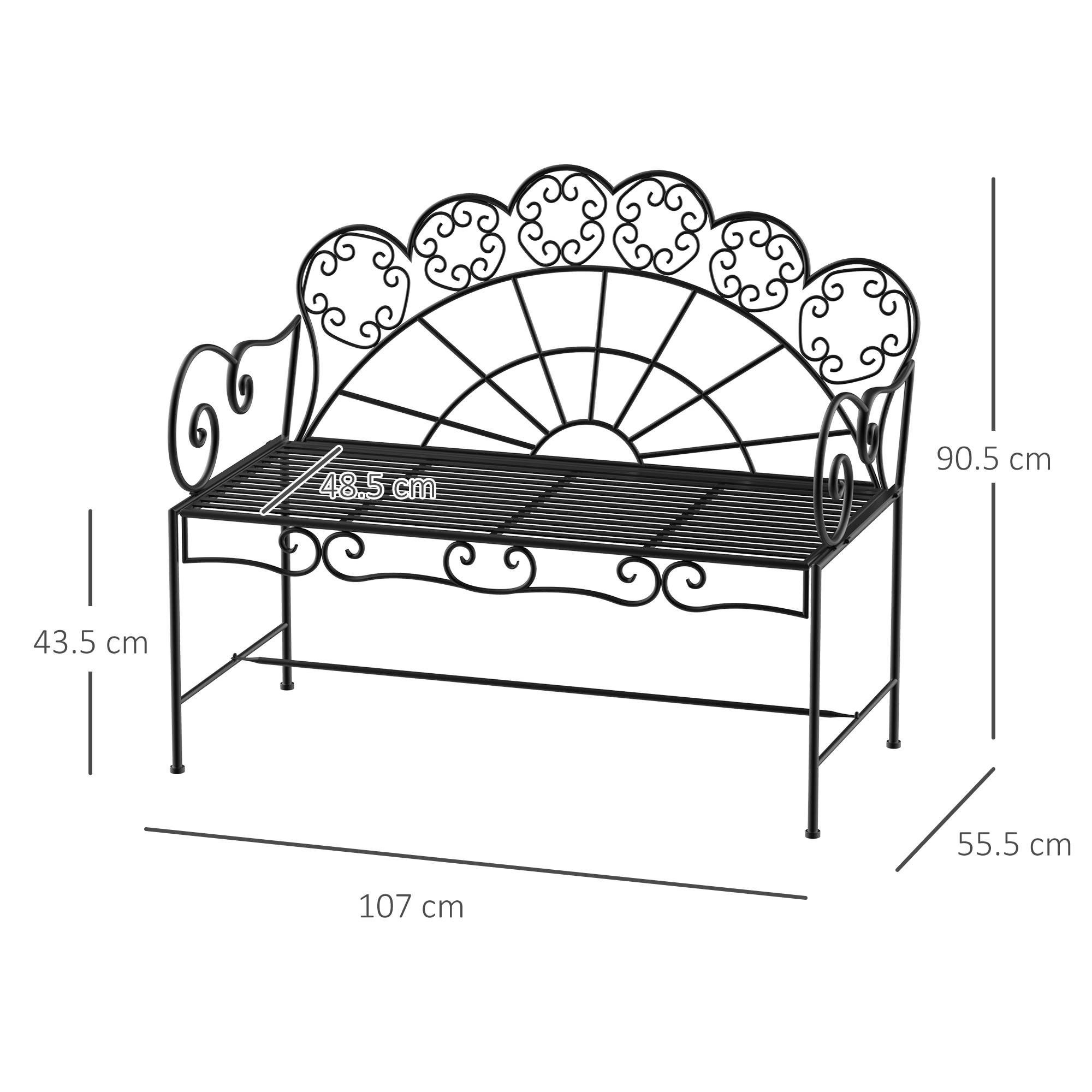Banc de jardin 2 places en métal 107 x 55,5 x 90,5 cm Robuste en inox résistant aux intempéries pour balcon de jardin Park Black - Image 3