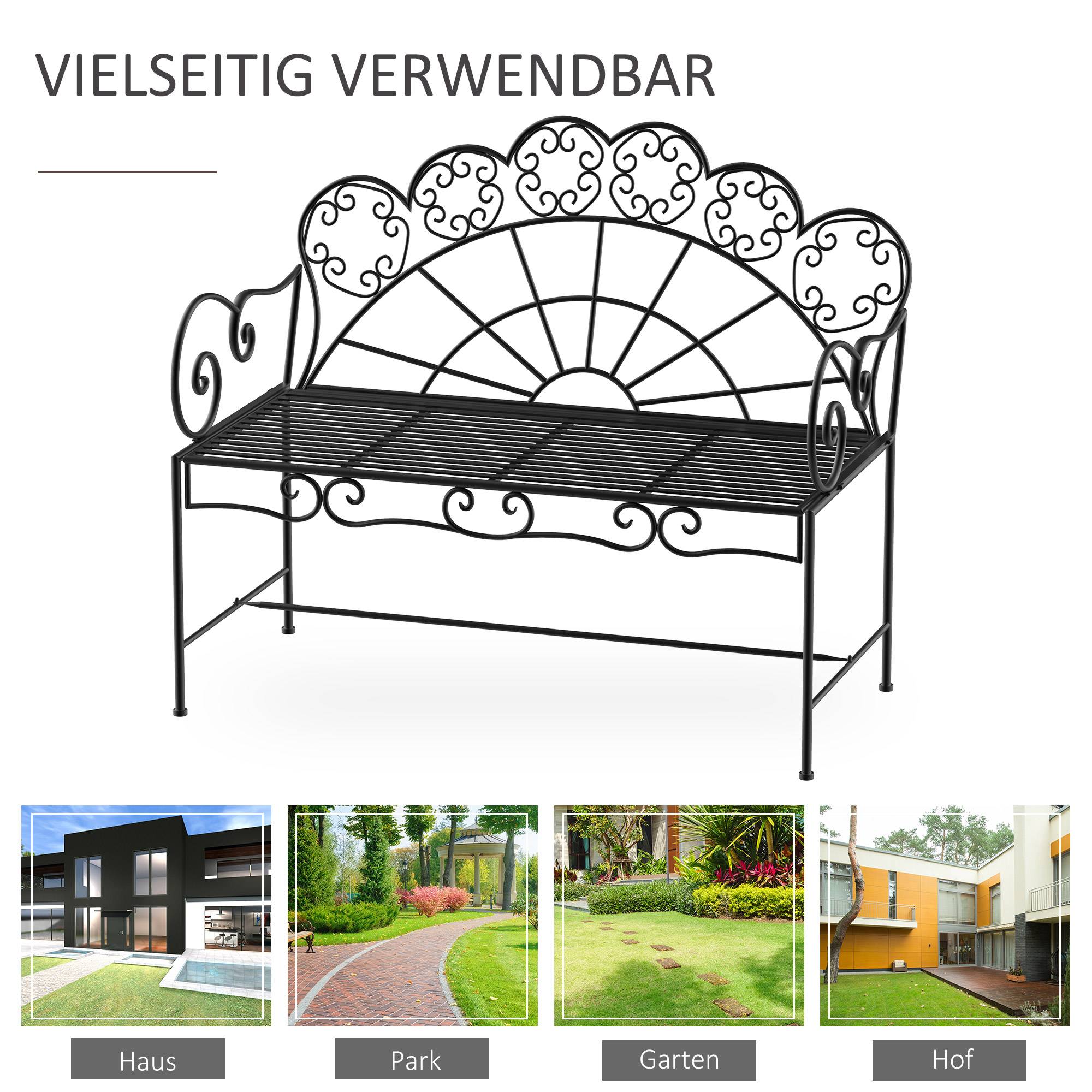 Banc de jardin 2 places en métal 107 x 55,5 x 90,5 cm Robuste en inox résistant aux intempéries pour balcon de jardin Park Black - Image 6