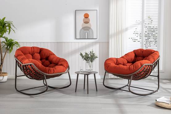 Fauteuil à bascule rotin synthétique extérieur coussin rembourré orange 90x106cm - ComfortXL Outdoor Living - Image 8