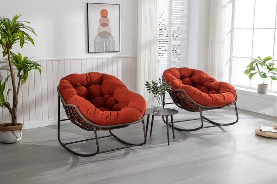 Fauteuil à bascule rotin synthétique extérieur coussin rembourré orange 90x106cm - ComfortXL Outdoor Living - Image 6