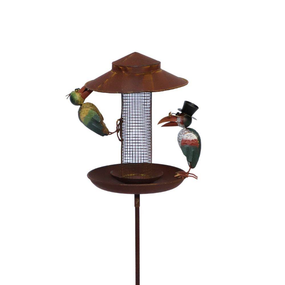 Chemin De Campagne - ~ Mangeoire à oiseaux pique jardin abreuvoir fer marron 128cm Chemin de campagne