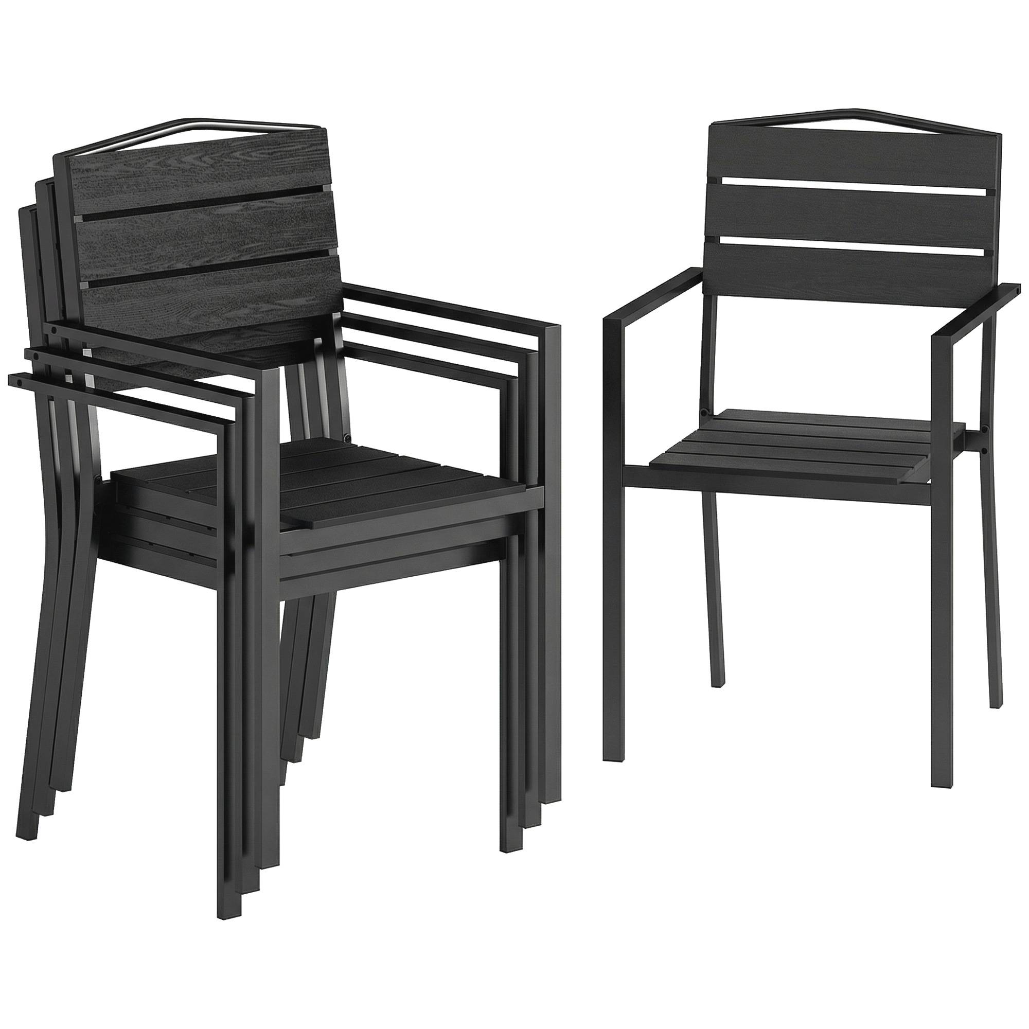 Outsunny - Lot de 4 chaises de jardin empilables avec accoudoirs - métal et HDPE - noir - Outsunny - Image 1