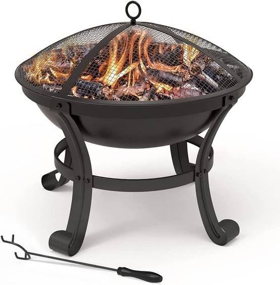 Vounot - Brasero extérieur Ø55cm - acier - avec grille tisonnier et couvercle - chauffage à charbon de bois noir VOUNOT® - Image 1