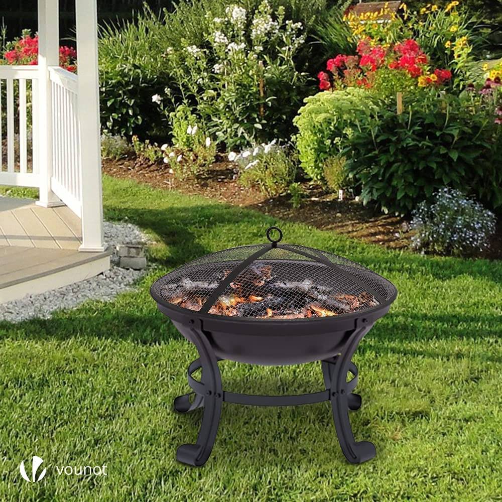 Vounot - Brasero extérieur Ø55cm - acier - avec grille tisonnier et couvercle - chauffage à charbon de bois noir VOUNOT® - Image 7