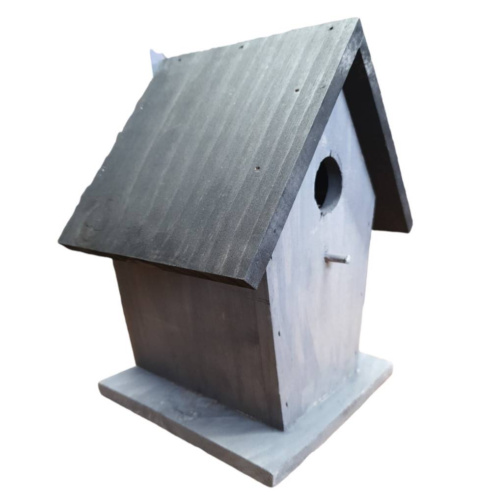 Nichoir pour oiseaux 18.5 x 15 x 23 cm en bois gris / noir - Imagen 2