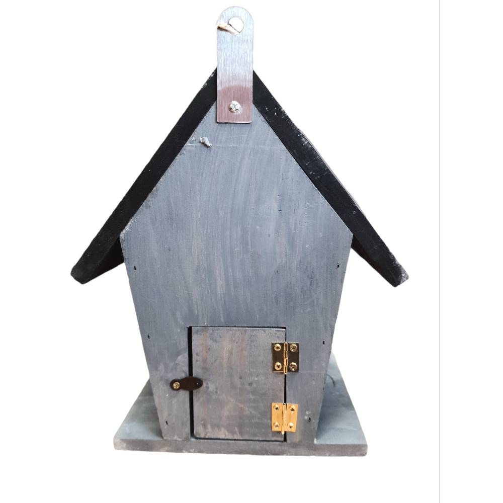 Nichoir pour oiseaux 18.5 x 15 x 23 cm en bois gris / noir - Imagen 6
