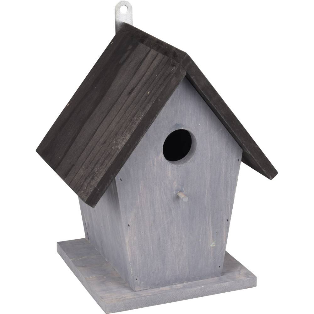 Nichoir pour oiseaux 18.5 x 15 x 23 cm en bois gris / noir - Imagen 3