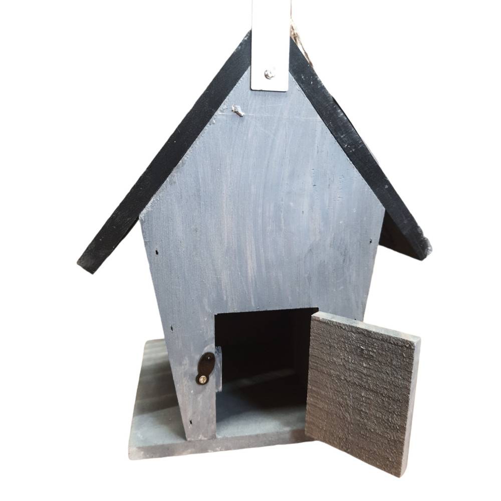 Nichoir pour oiseaux 18.5 x 15 x 23 cm en bois gris / noir - Imagen 7