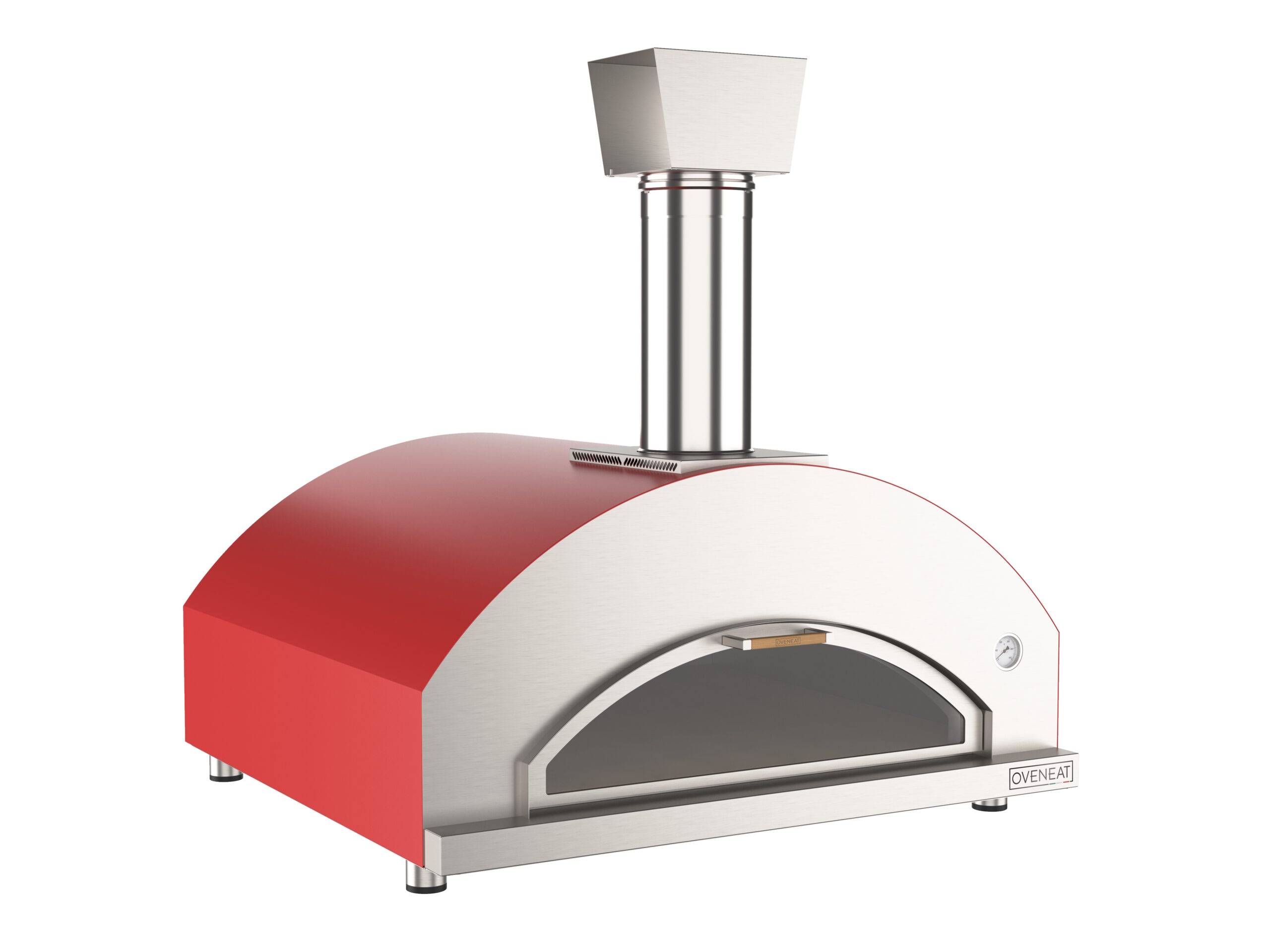 Four pizza bois LUX 5 - Rouge + Pelle à Pizzas + Chariot + Tablette latérale - OVENEAT - Image 2