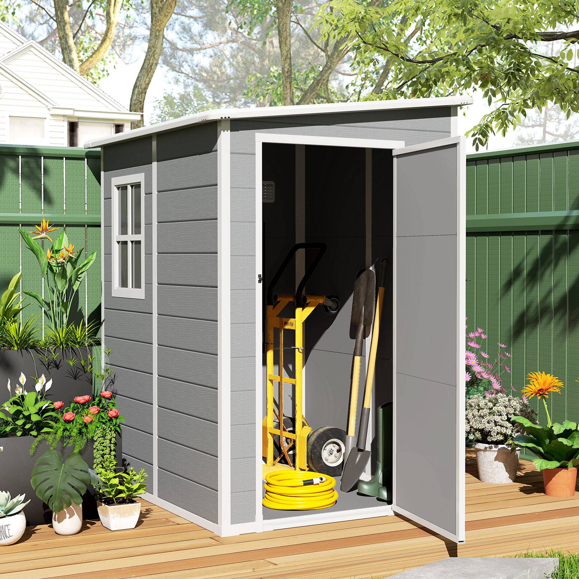 ComfortXL - Abri de jardin aluminium extérieur rangement outils avec fenêtre toit pente 122x149x192cm gris - ComfortXL Outdoor Living - Image 4