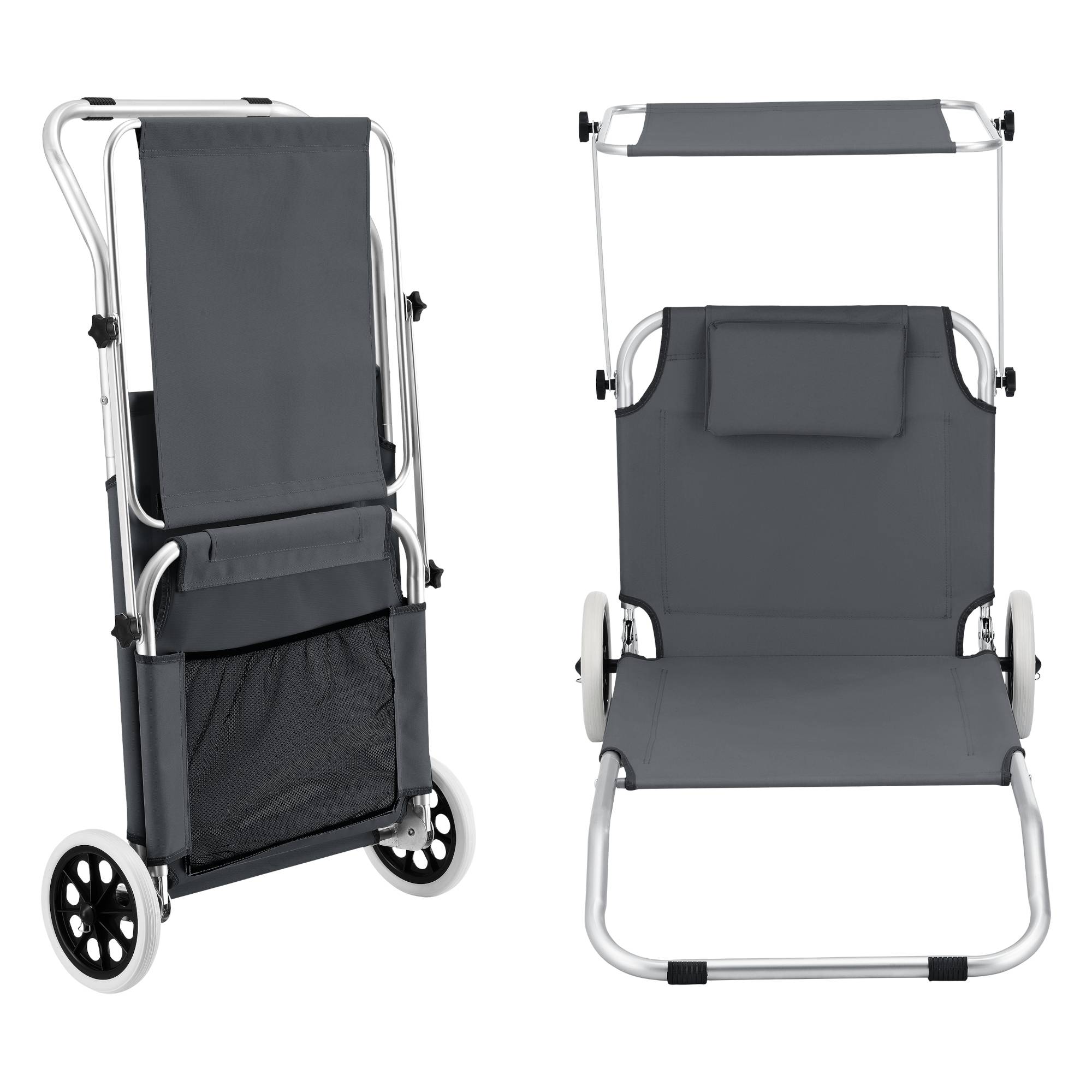 Tumbona con Ruedas Lazkano Aluminio Poliéster Plateado Mate Gris Oscuro [en.casa] - Imagen 4