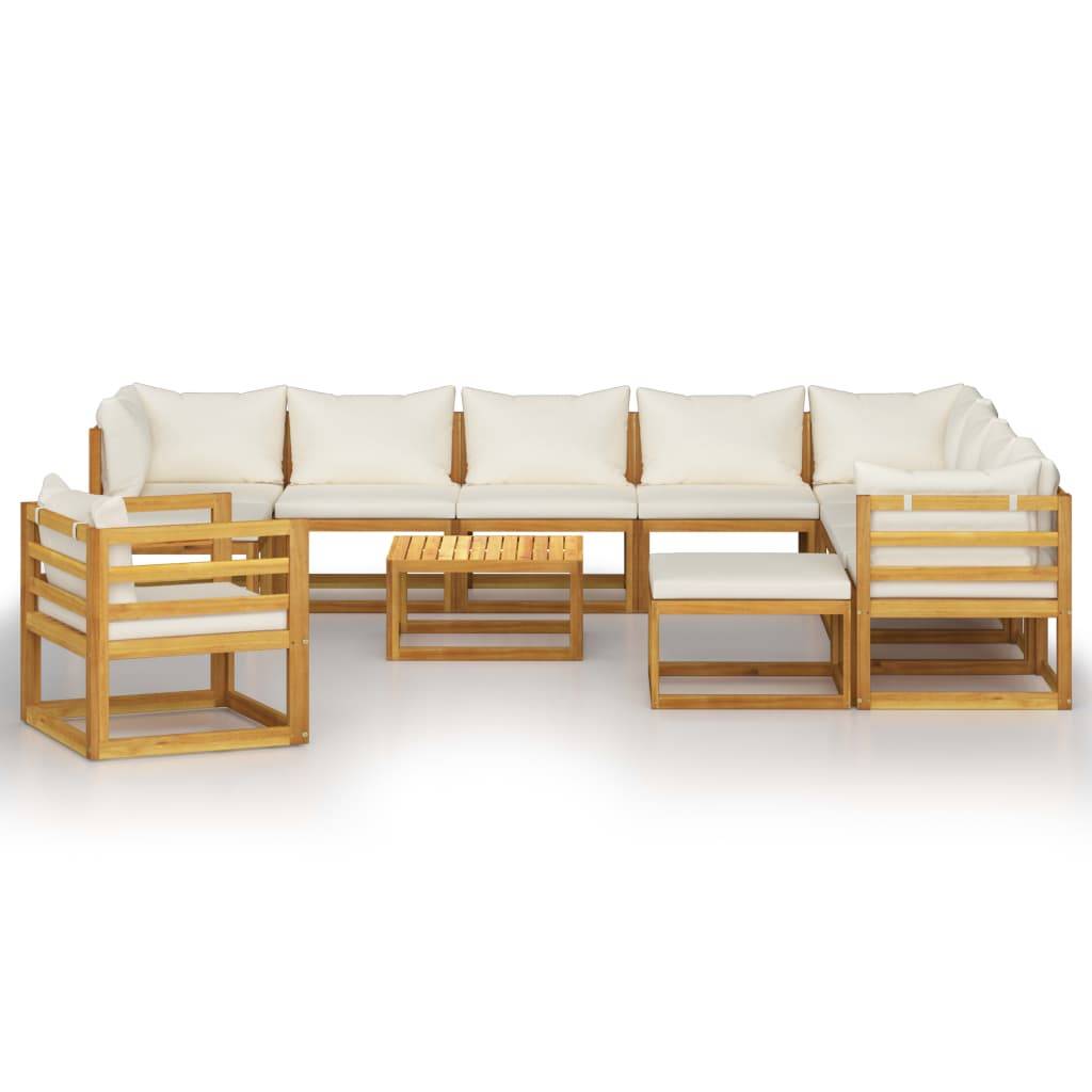 Helloshop26 - Salon de jardin meuble d'extérieur ensemble de mobilier 12 pièces avec coussin crème bois d'acacia solide - Imagen 2