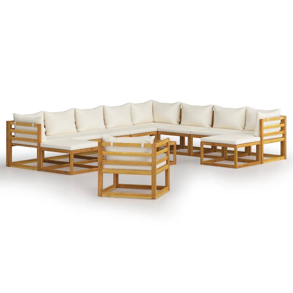 Helloshop26 - Salon de jardin meuble d'extérieur ensemble de mobilier 12 pièces avec coussin crème bois d'acacia solide - Imagen 1