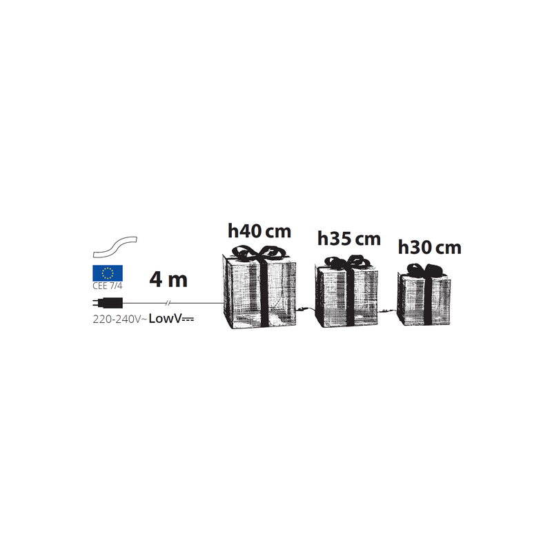 Lotti - Lot de 3 Paquets Cadeaux 3D lumineux H40 35 30cm LED ambré fil tressé crème et marron Lotti - Imagen 2