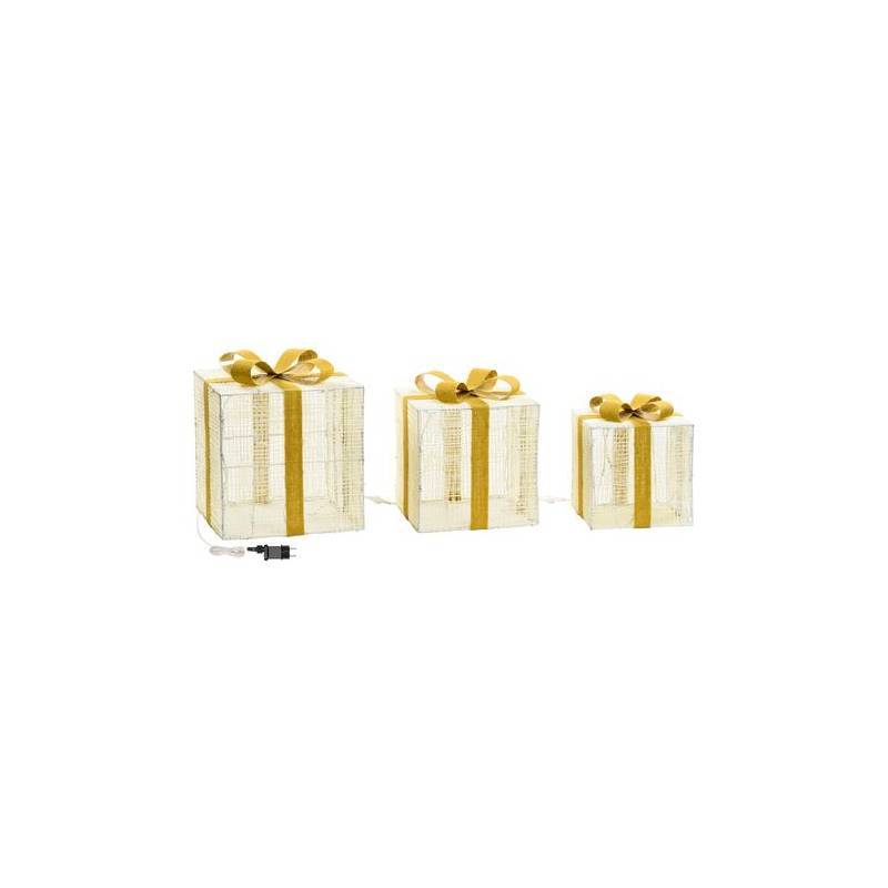 Lotti - Lot de 3 Paquets Cadeaux 3D lumineux H40 35 30cm LED ambré fil tressé crème et marron Lotti - Imagen 4