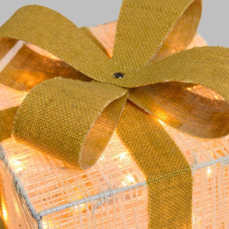 Lotti - Lot de 3 Paquets Cadeaux 3D lumineux H40 35 30cm LED ambré fil tressé crème et marron Lotti - Imagen 8