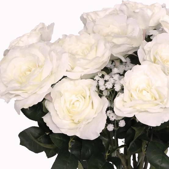 Bouquet artificiel création fleuriste calme blanc x15 roses H 75 cm - Image 2