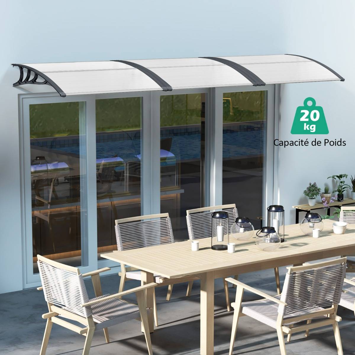 Auvent De Porte Et Fenêtre 40x40cm - Abri Solaire Et Pluie Pour Entrée, Patio Et Balcon - Protection UV