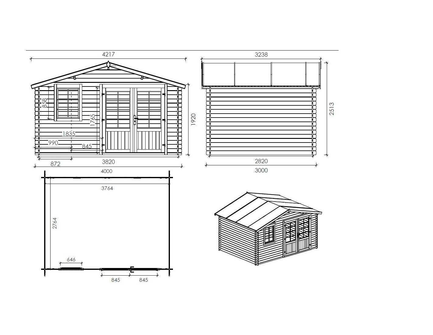 Altanka - Abri de jardin en bois - 12m2 - 4x3m - Ep. 28mm - Couleur: naturel - DOM124 - ALTANKA - Imagen 3