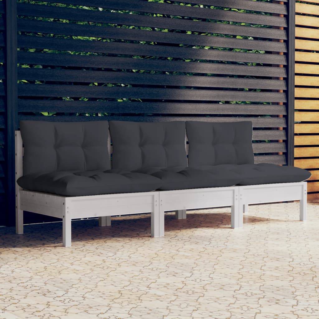 ComfortXL - Canapé 3 Places Extérieur Pin Massif Blanc, Ensemble Modulaire pour Salon de Jardin, Coussins Anthracite – ComfortXL Outdoor Living - Image 1