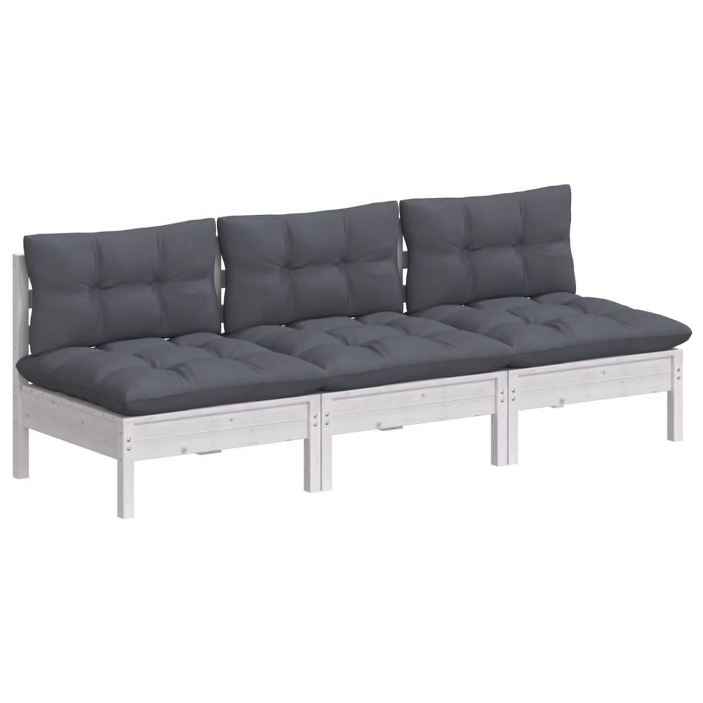 ComfortXL - Canapé 3 Places Extérieur Pin Massif Blanc, Ensemble Modulaire pour Salon de Jardin, Coussins Anthracite – ComfortXL Outdoor Living - Image 3