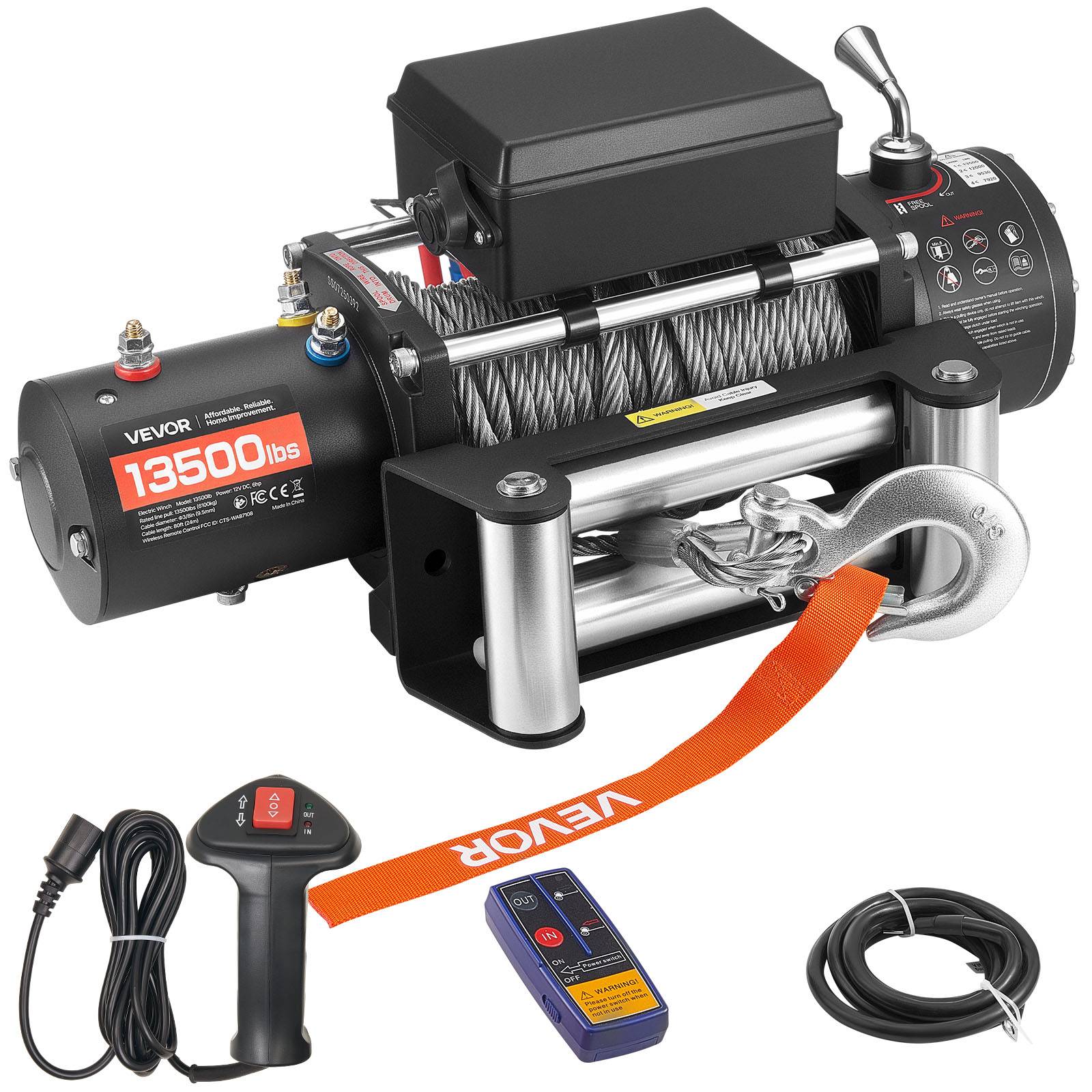 Vevor - VEVOR Treuil électrique 12 V CC 6 100 kg, câble acier Φ 9,5 mm x 24 m, télécommandes sans fil et filaire, IP55, pour SUV, pick-up et tout-terrain - Image 1