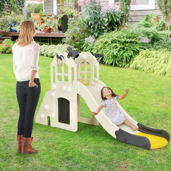 Toboggan pour Enfant 6 en 1 - Glisse de 140 CM 3-8 Ans Toboggan Intérieure & Extérieure Jaune - Image 2