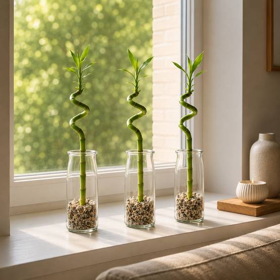 Lucky Bamboo 3x Dracaena sanderiana - Plante, Verre et Pierres - 40-45cm - Image 5