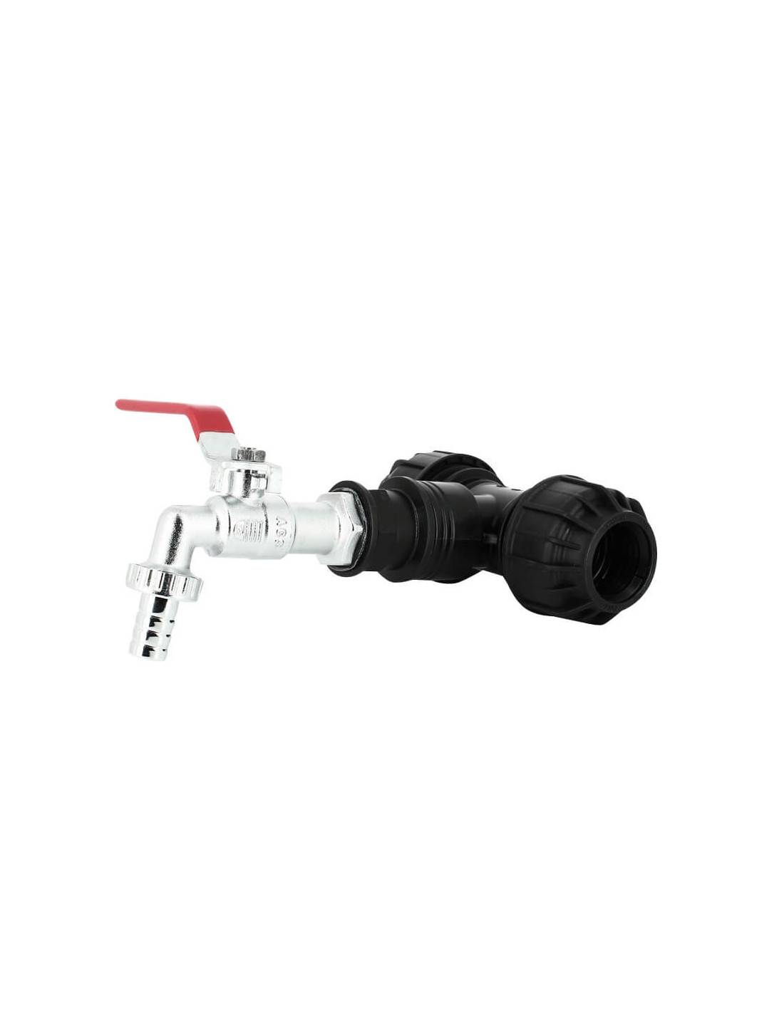 Kit couplage cuve - Raccord Té Ø32 mm + Robinet laiton chromé 15 mm - Imagen 1