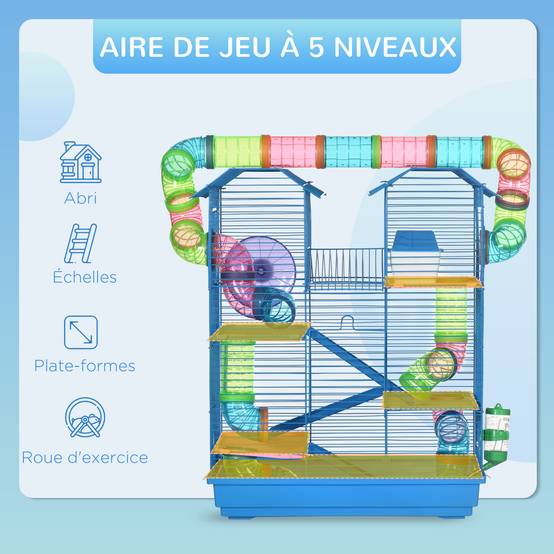 Cage rongeurs en acier pour hamsters et souris parcours de jeu 47x30x59cm bleu - ComfortXL Outdoor Living - Image 6