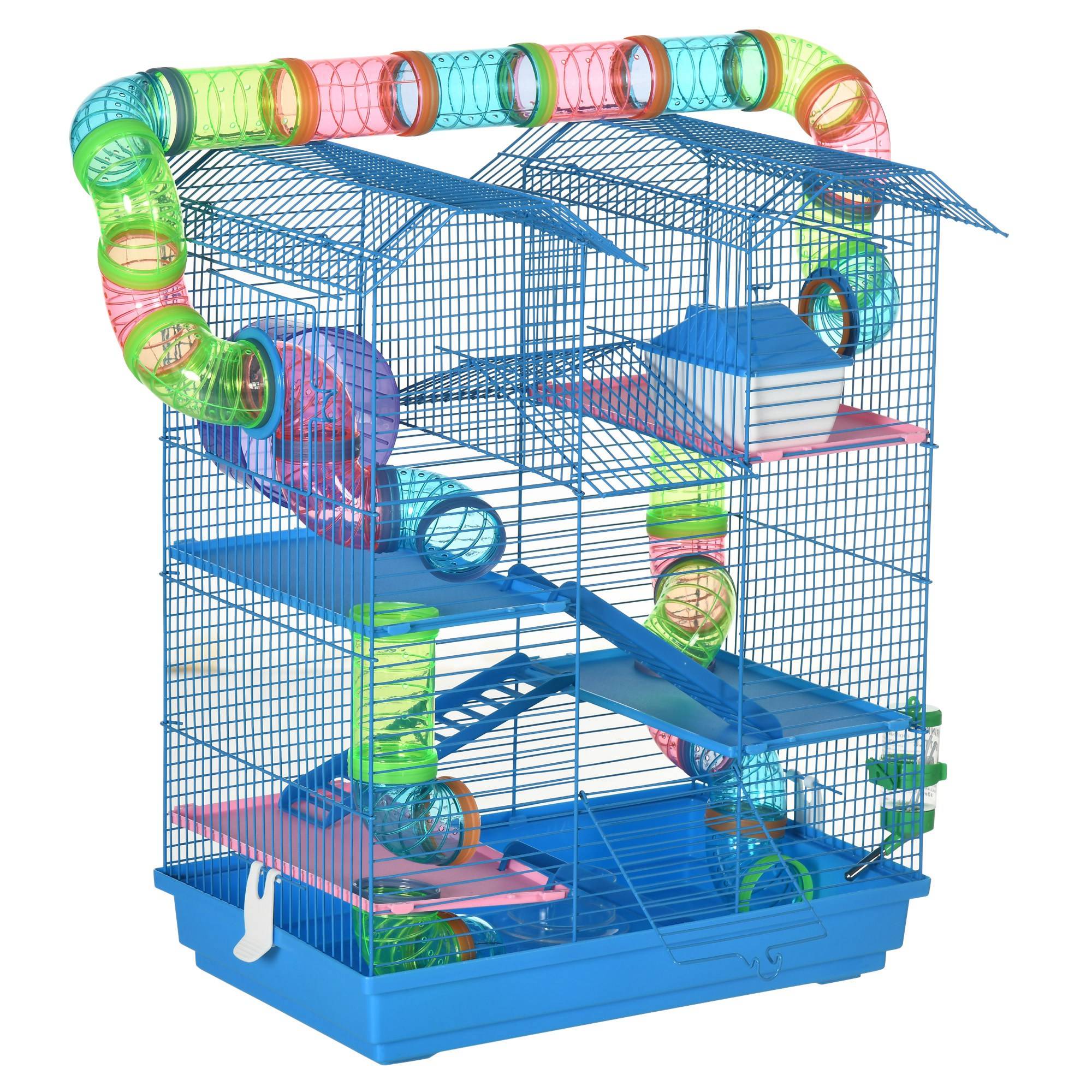 Cage rongeurs en acier pour hamsters et souris parcours de jeu 47x30x59cm bleu - ComfortXL Outdoor Living