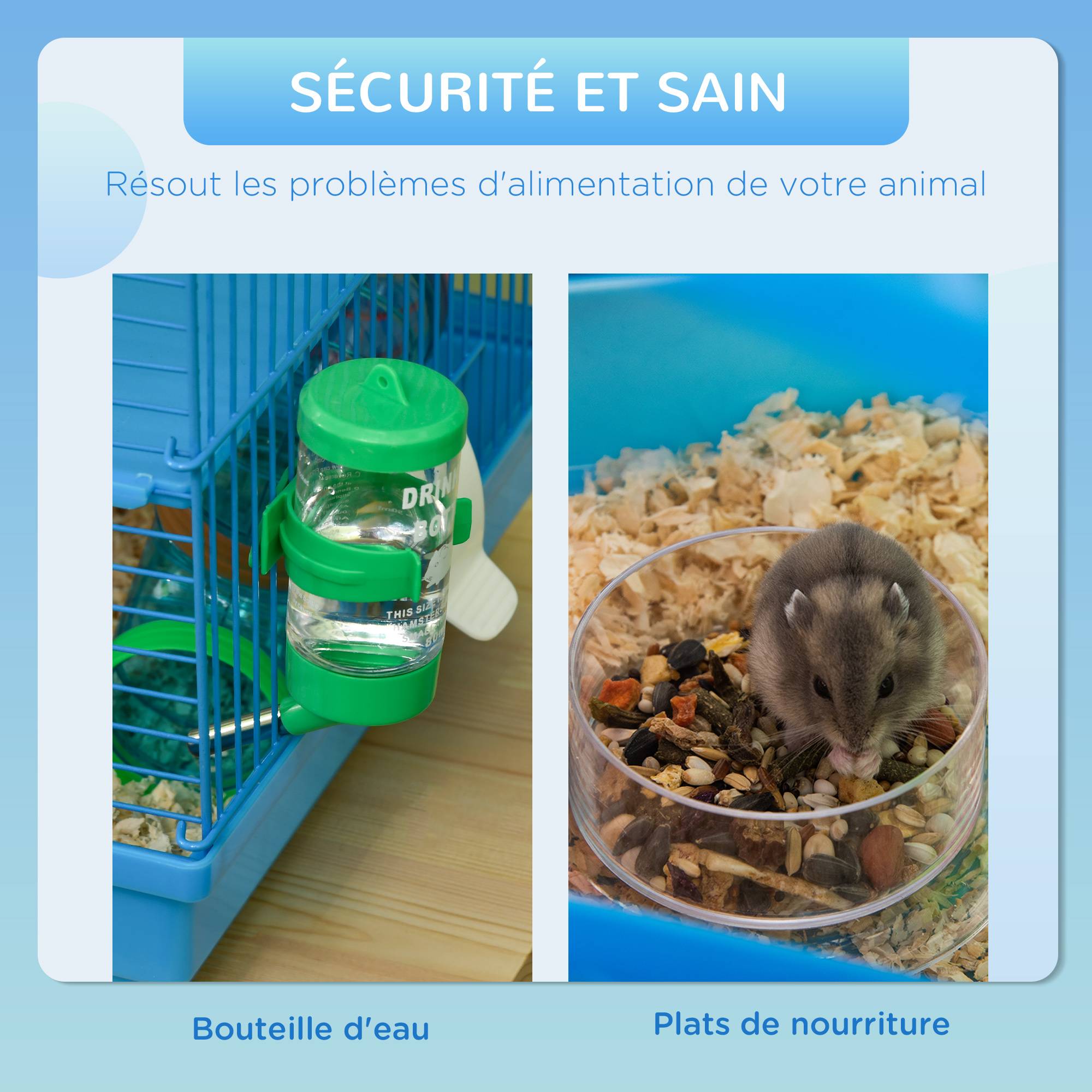 Cage rongeurs en acier pour hamsters et souris parcours de jeu 47x30x59cm bleu - ComfortXL Outdoor Living - Image 7