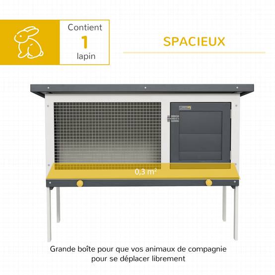 Clapier sur pied cage à lapin avec niche intérieur toit ouvrant porte verrouillable 90 x 45 x 65 cm gris foncé blanc - Image 6