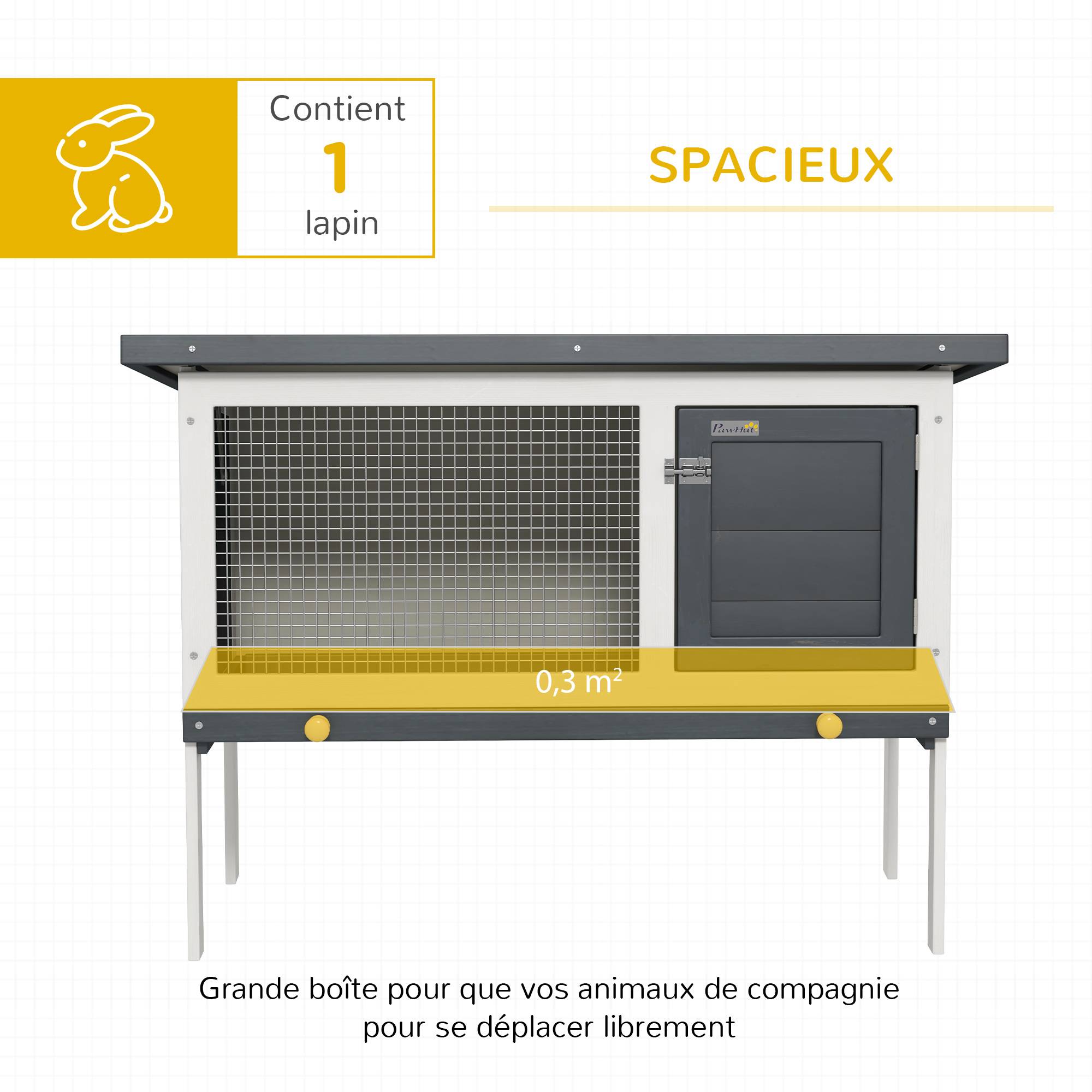 Clapier sur pied cage à lapin avec niche intérieur toit ouvrant porte verrouillable 90 x 45 x 65 cm gris foncé blanc - Image 6
