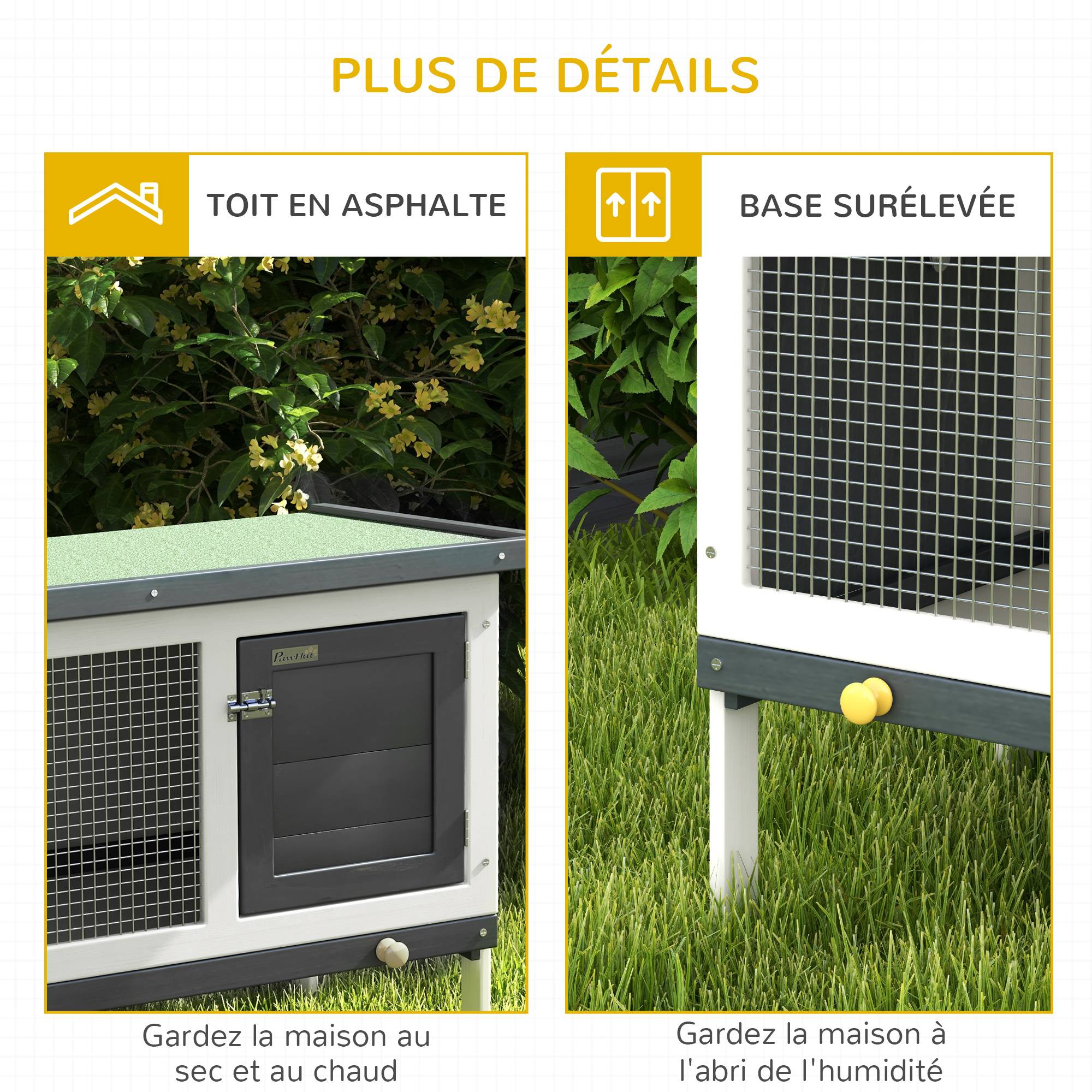 Clapier sur pied cage à lapin avec niche intérieur toit ouvrant porte verrouillable 90 x 45 x 65 cm gris foncé blanc - Image 9