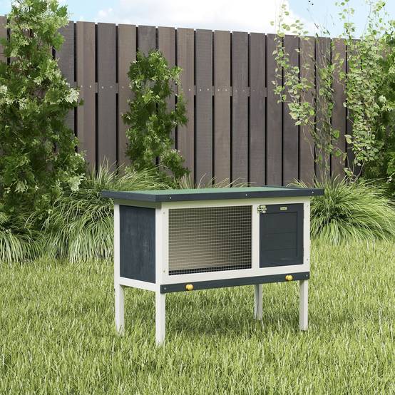 Clapier sur pied cage à lapin avec niche intérieur toit ouvrant porte verrouillable 90 x 45 x 65 cm gris foncé blanc - Image 10